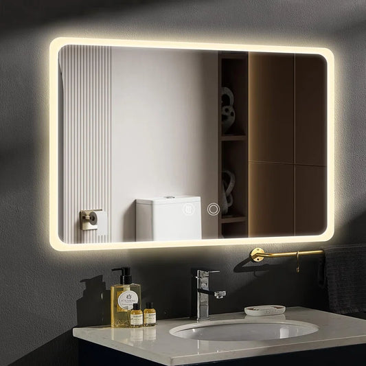 32 x 24 inches LED Wall Mounted Bathroom Frameless Mirror with Anti-Fog, Dimmable, Touch Screen