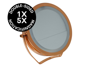 CLEARANCE 1X/5X Double-Sided Magnifying Rose Gold Travel/Tabletop Mirror (8"H x 6"D)