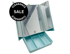 CLEARANCE 1X/10X LED Tri-Fold & Small Mint Green Mirror with Storage