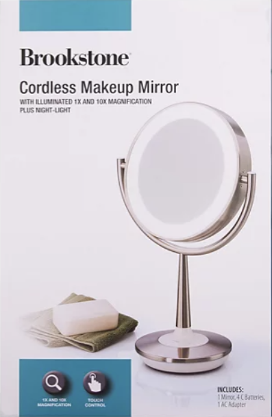 Brookstone Cordless Makeup Mirror with Illuminated 1x and 10x Magnification Plus Night Light