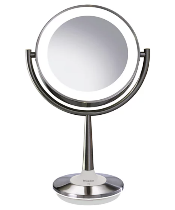 Brookstone Cordless Makeup Mirror with Illuminated 1x and 10x Magnification Plus Night Light