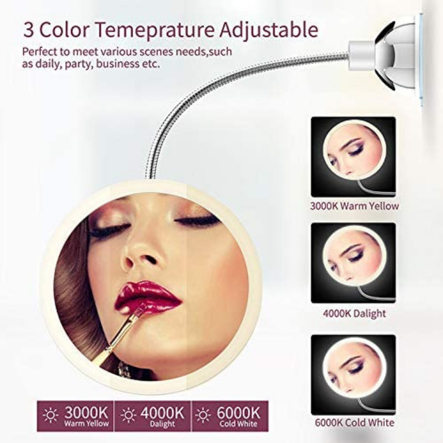 CLEARANCE SALE 10X Magnifying Battery-Operated LED White Suction Mirror (7"D x 17.5"H)