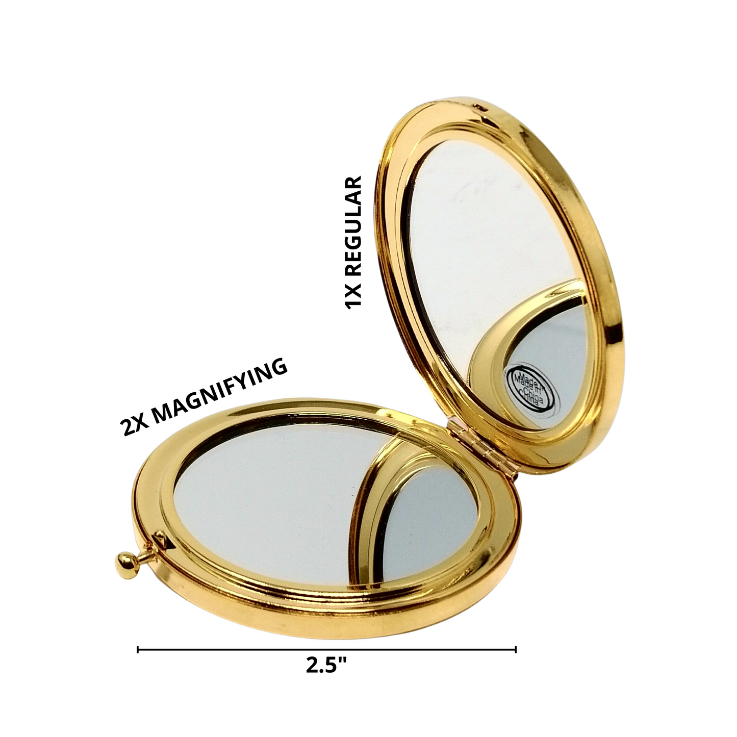 1X/2X Magnifying Double-Sided Gold/Silver Round Compact Mirror (CM749, CM750, CM751, CM752)