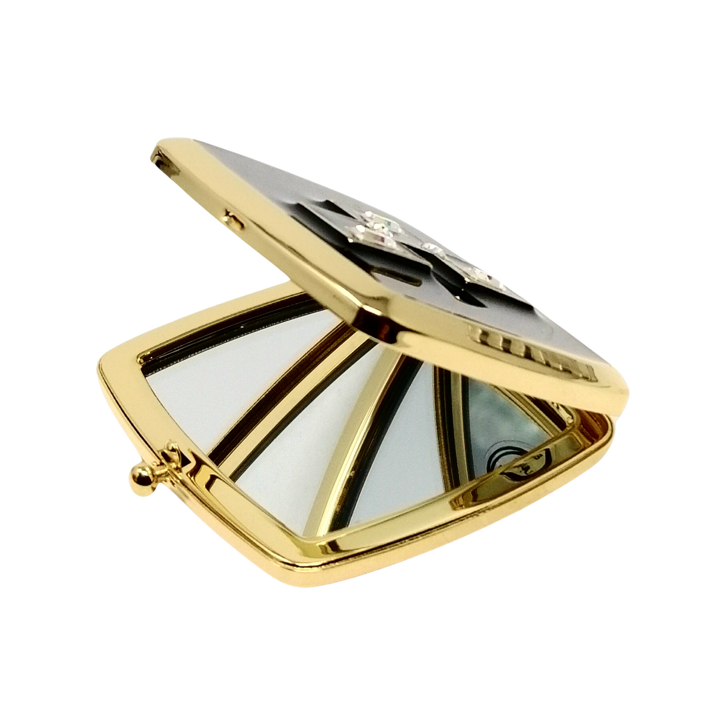 1X/2X Magnifying Double-Sided Gold/Silver Square with Diamonds Compact Mirror (CM767, CM768)