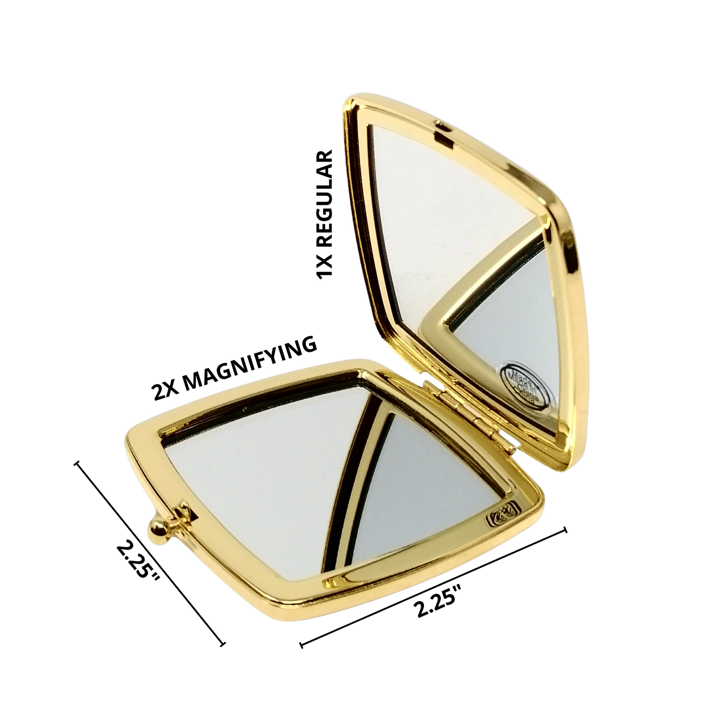 1X/2X Magnifying Double-Sided Gold/Silver Square with Diamonds Compact Mirror (CM767, CM768)