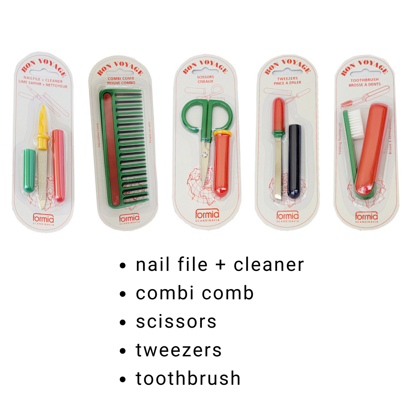 Travel Kits Nail File, Comb, Scissors, Toothbrush, Tweezers, Nail Clippers, Nail Brush 5 Pc Set / Display (HC200)