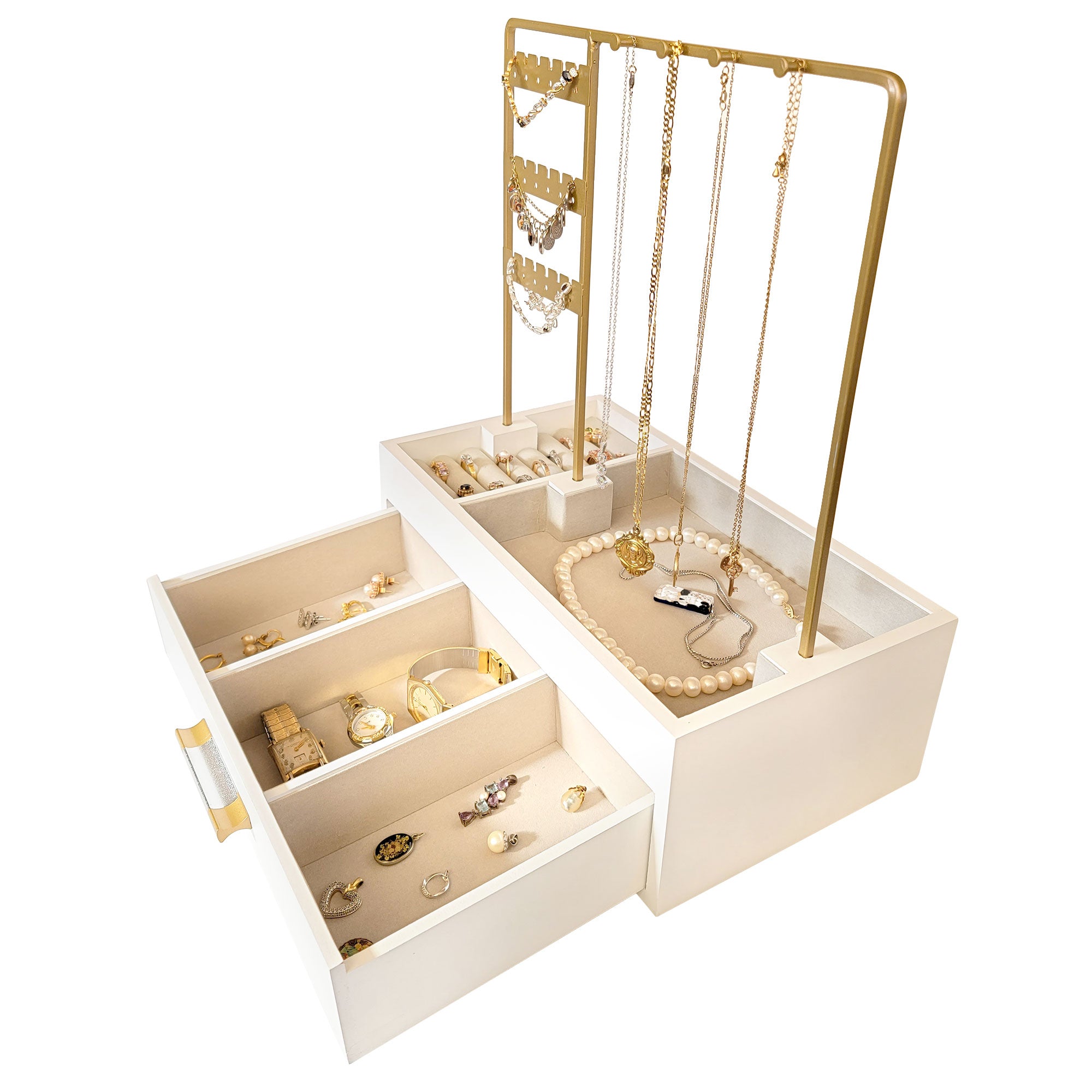 Jewelry Box/Organizer with Stud Holes & Hooks for Necklaces