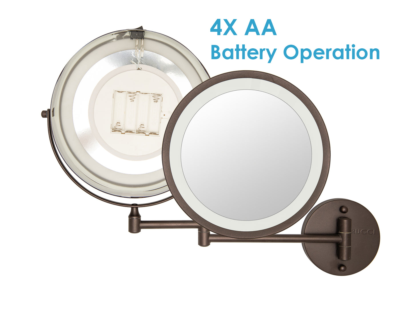 Modern Lighted Magnifying Wall-Mount Makeup Mirror Oil Brushed Bronze Finish - Battery Operated 1X & 10X (M1001/OB M1002/OB)