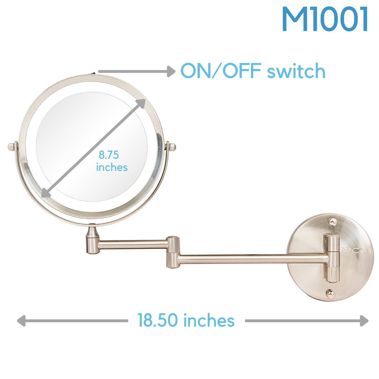 Modern Lighted Wall Mount Magnifying Makeup Mirror - Battery Operated 1X & 10X (M1001 / M1002 - SN)