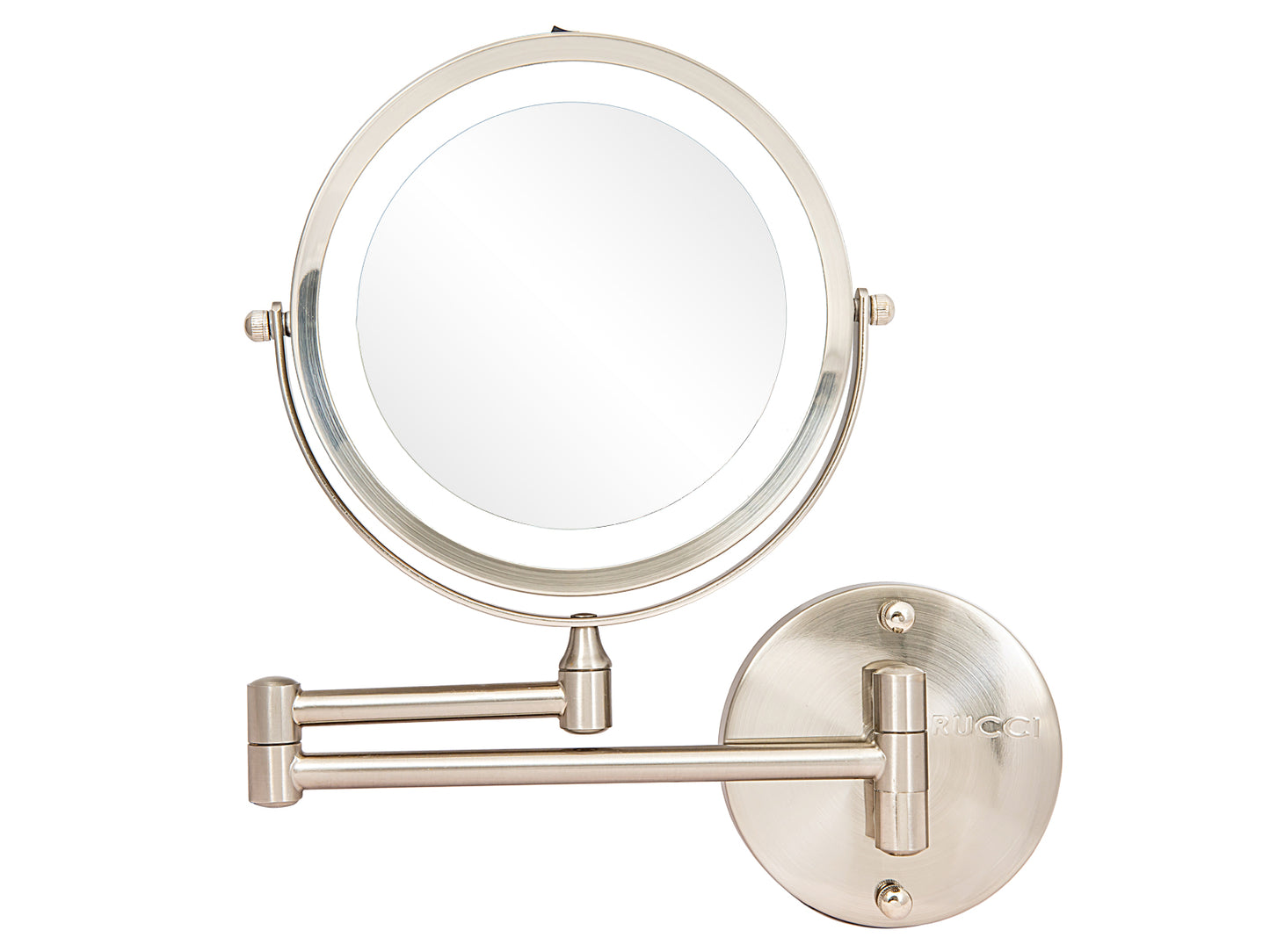 Modern Lighted Wall Mount Magnifying Makeup Mirror - Battery Operated 1X & 10X (M1001 / M1002 - SN)