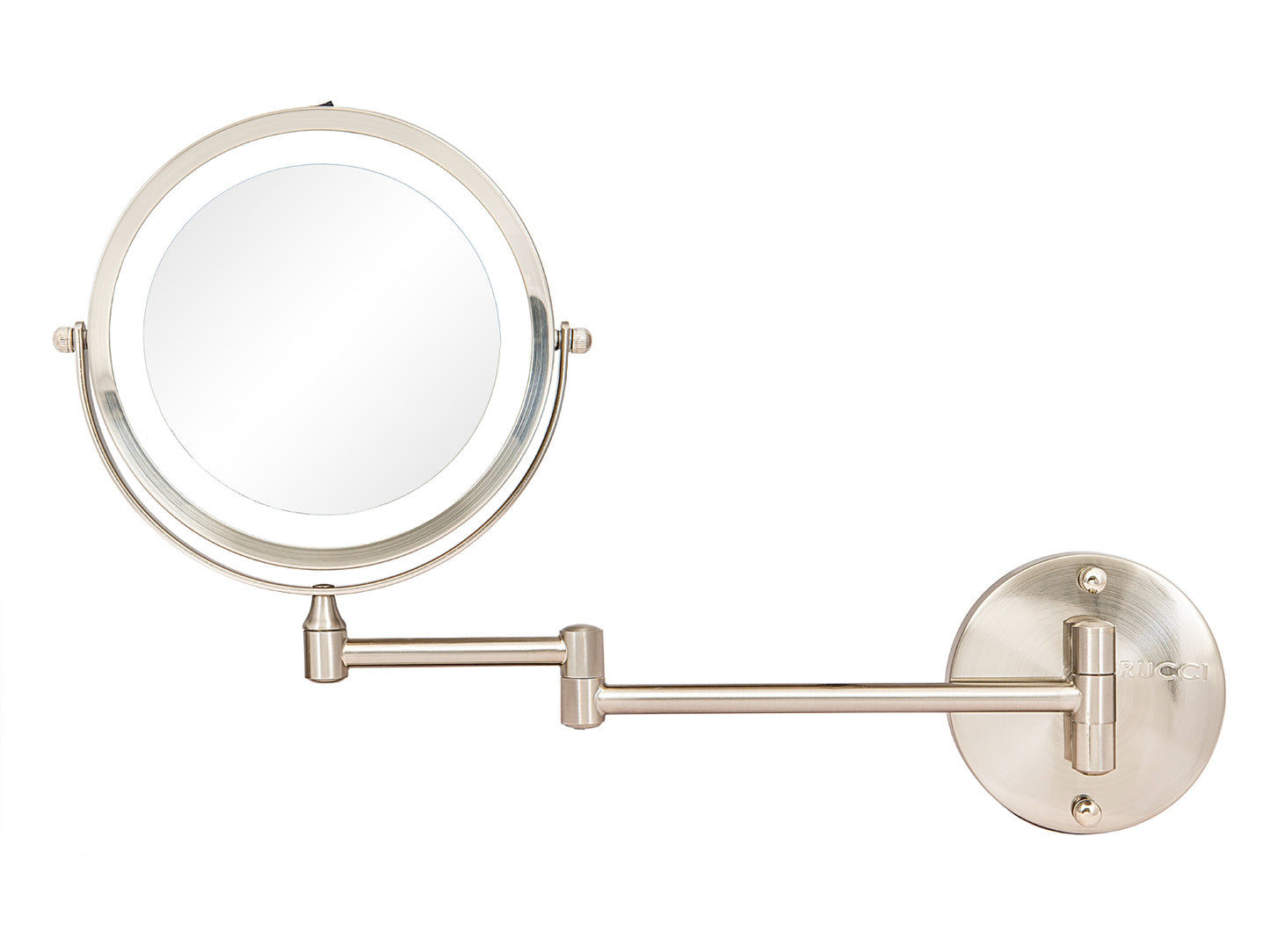 Modern Lighted Wall Mount Magnifying Makeup Mirror - Battery Operated 1X & 10X (M1001 / M1002 - SN)