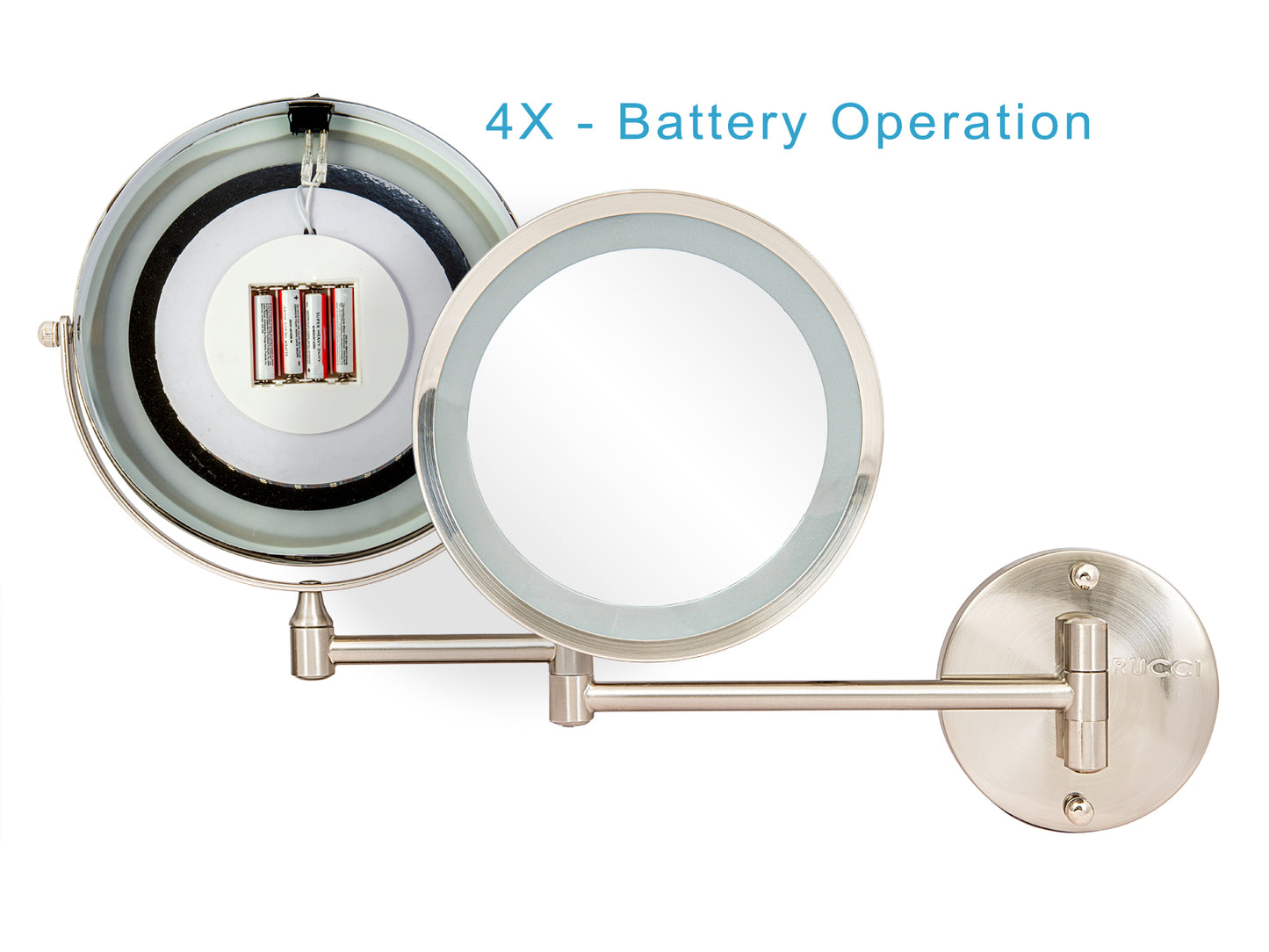 Modern Lighted Wall Mount Magnifying Makeup Mirror - Battery Operated 1X & 10X (M1001 / M1002 - SN)