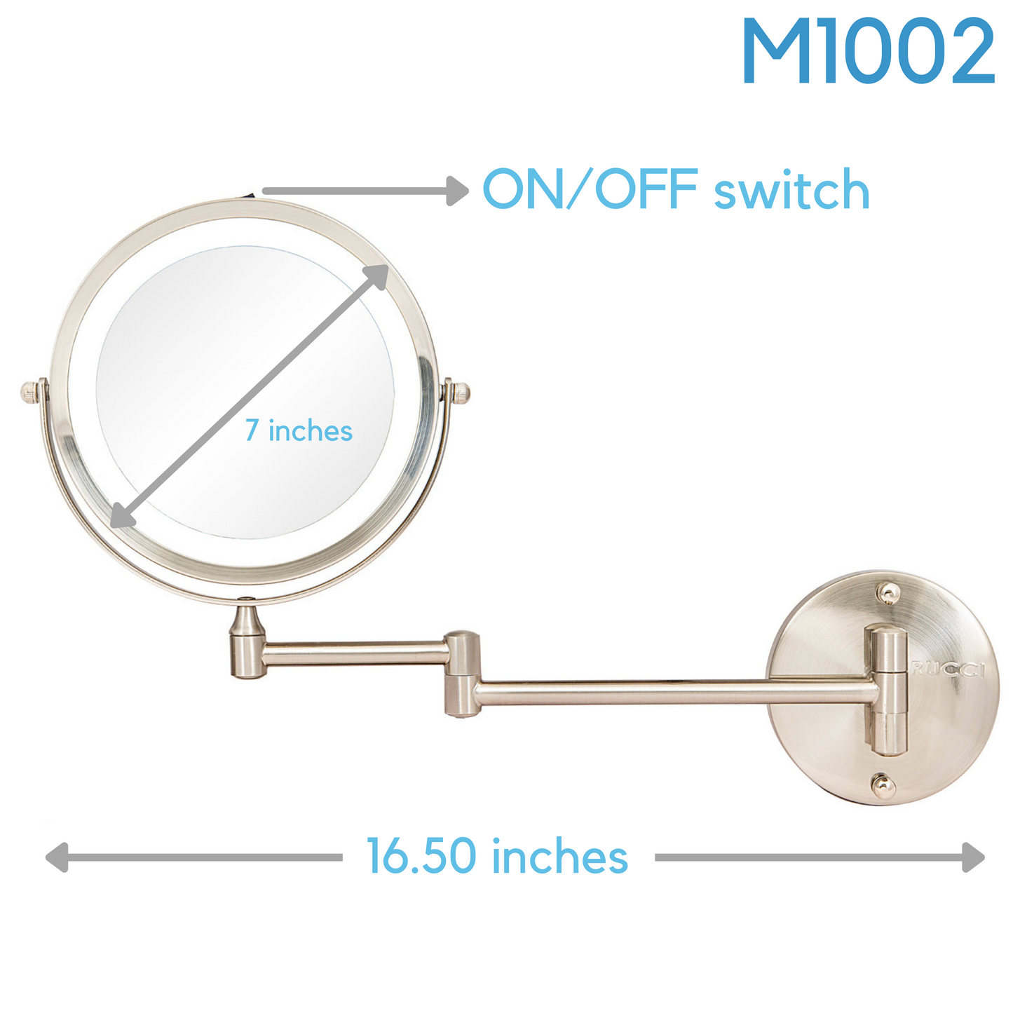 Modern Lighted Wall Mount Magnifying Makeup Mirror - Battery Operated 1X & 10X (M1001 / M1002 - SN)