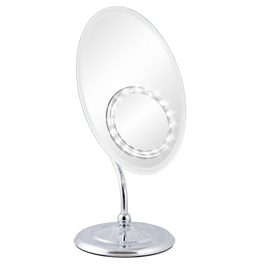 Elliptical Frameless Make Up Mirror With Removable LED Magnifying Suction Mirror -M961