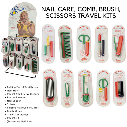 Travel Kits Nail File, Comb, Scissors, Toothbrush, Tweezers, Nail Clippers, Nail Brush 5 Pc Set / Display (HC200)